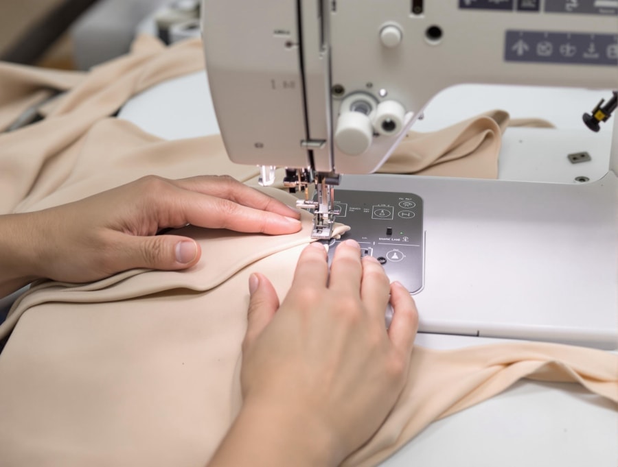 Sewing a shapewear sample on an industrial sewing machine